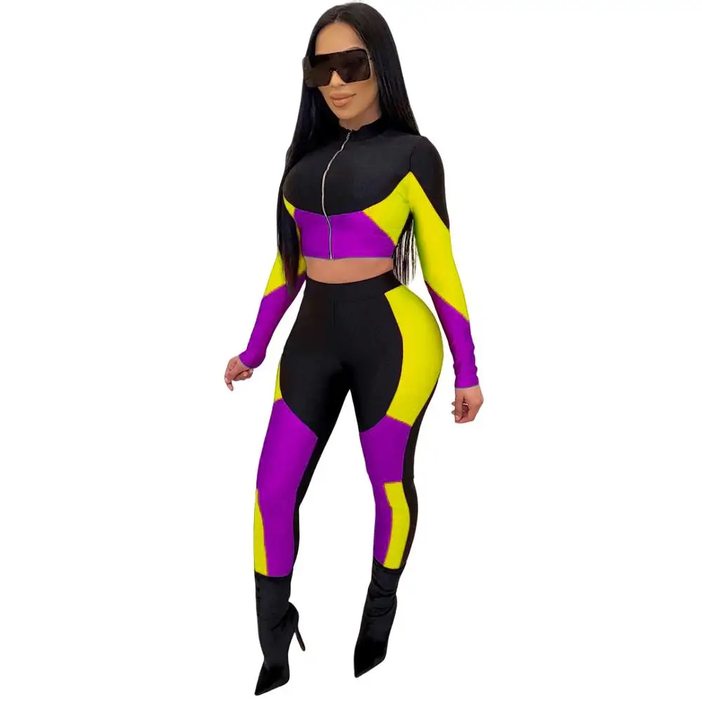 Женский зимний спортивный костюм повседневный цветной укороченный топ на молнии