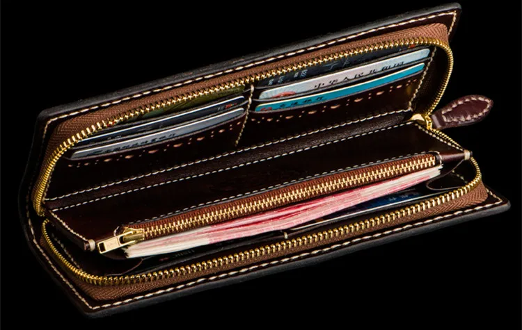 Handmade Wallets Carving the god of wealth Purses Men Long Clutch Vegetable Tanned Leather Wallet Card Holder