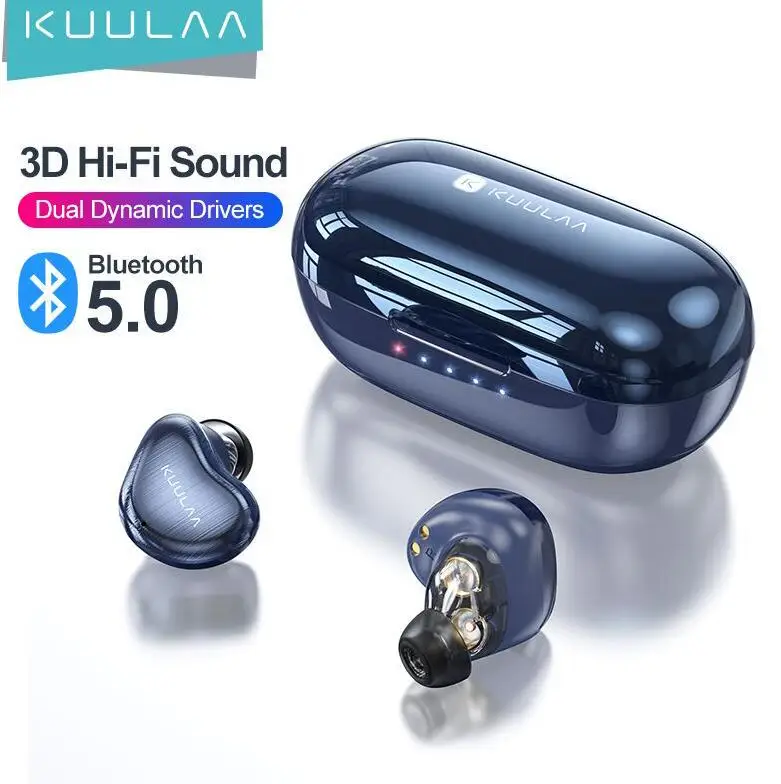

KUULAA TWS Fingerprint Touch Bluetooth Earphones,Double Moving Coil HD Stereo Wireless Headphones,Noise Cancelling Gamer
