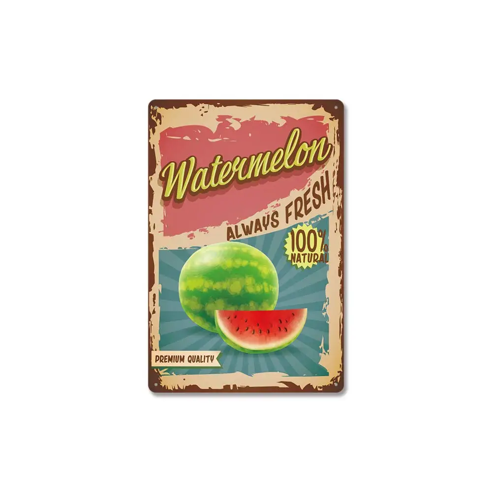 

CAI Bai Hui Retro Metal Tin Sign, Fruit Always Fresh!Suitable for Coffee Office Bar Yard Club Home Wall Retro Decoration