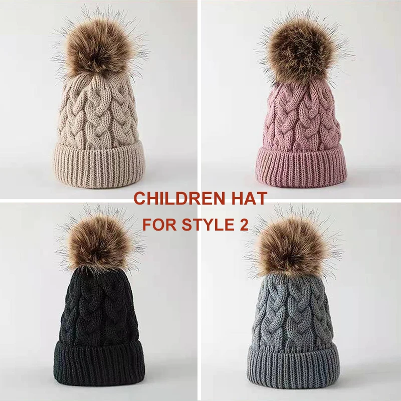 Зимняя теплая вязаная женская шапка головные уборы для родителей и детей детская