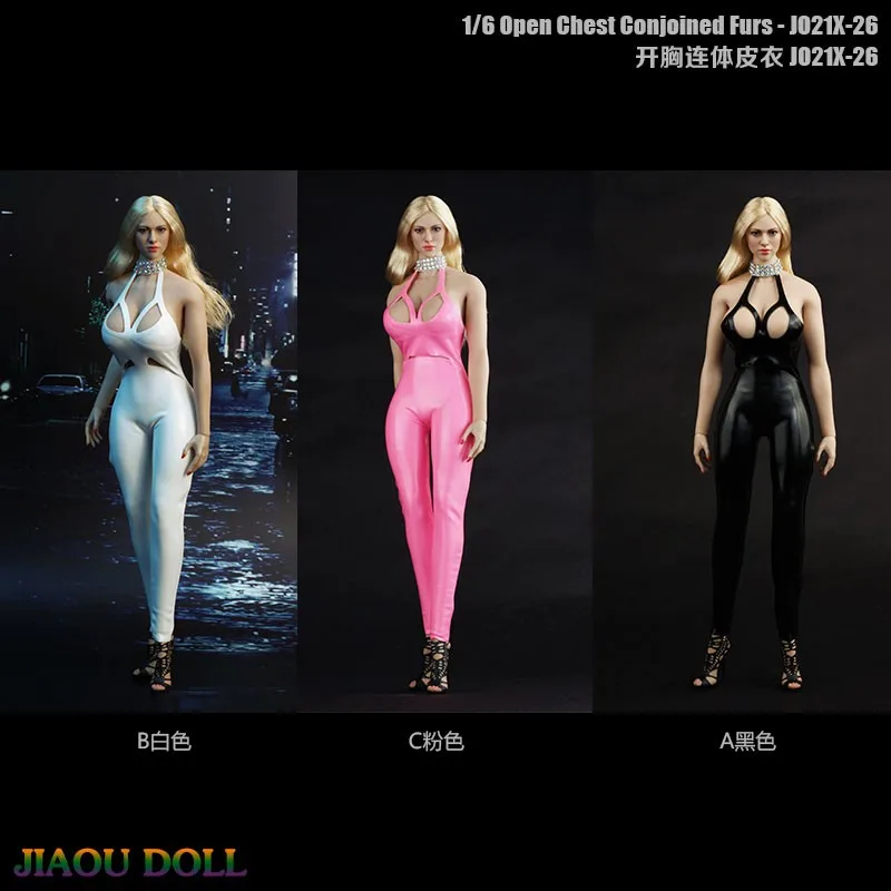 

1/6th Sexy Female Open Chest Conjoined Furs JOX21X-26 Leather Bodysuit Model Suit For 12inch Rubberized Body Figures Collect