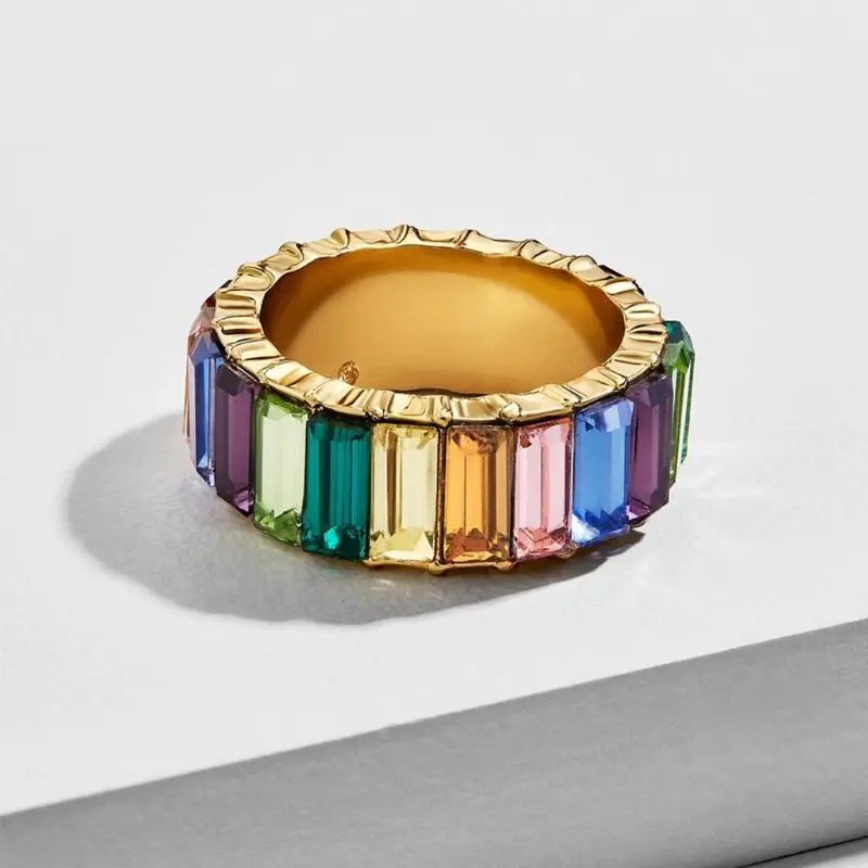 

2021 New Rainbow Crystals Band Ring Stackable Eternity Band Cubic Zirconia Ring