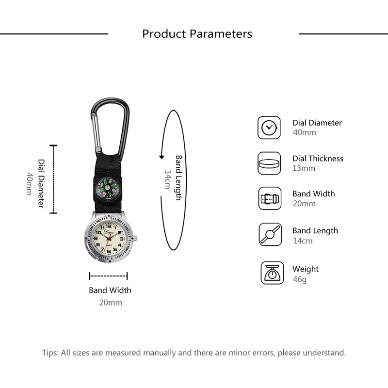 

Nurses Luminous Quartz Pocket Watch Fob Watch with Compass Carabiner LXH