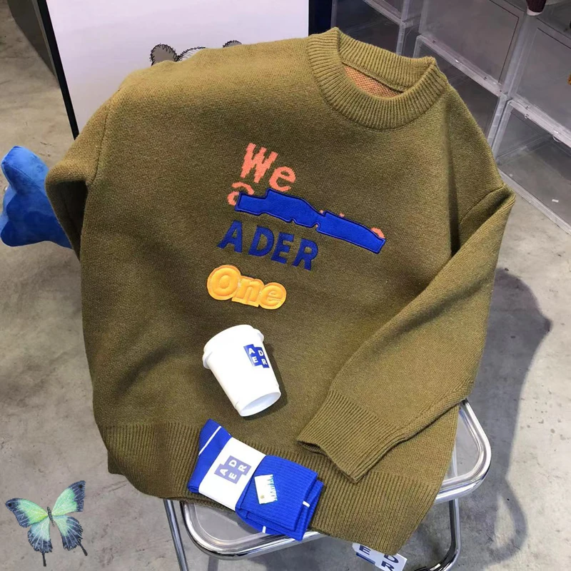 

Brown Slogan Embroidered Men Women Autumn Winter Warm Wool ADER ERROR Sweater