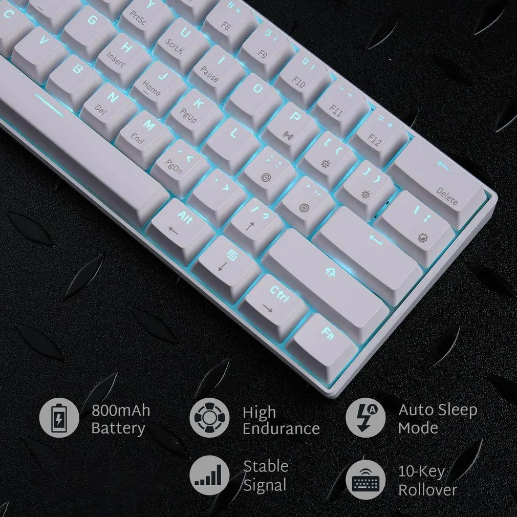 

RK61 Wired Bluetooth-compatible Keyboard Dual Mode 60% Golden/ Ice Blue Backlit 61 Key Portable Mechanical Gaming Keyboard