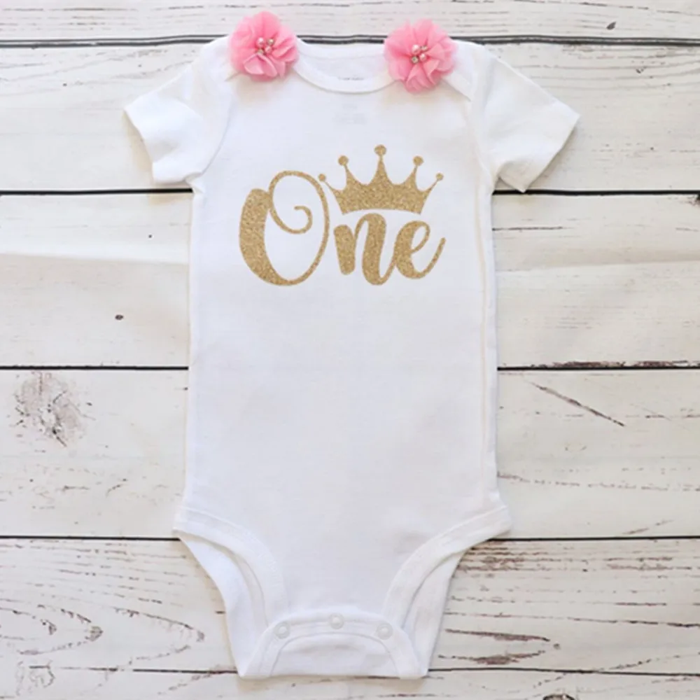 Персонализированная розовая и Золотая одежда для маленьких девочек на первый