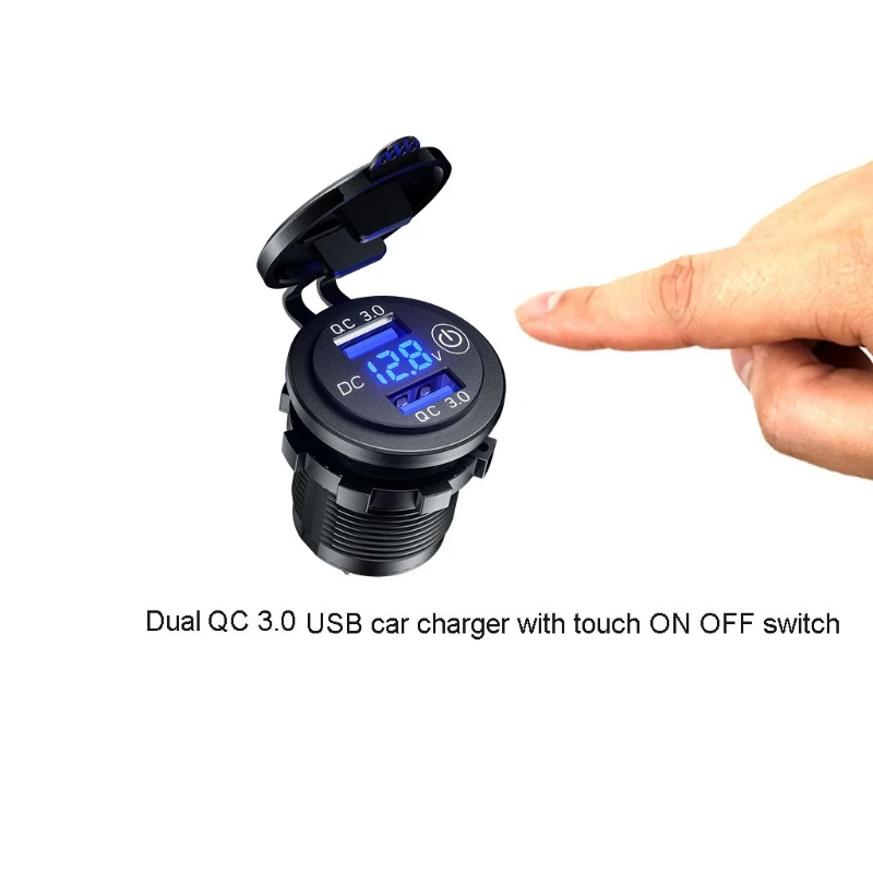 

12V 24V Dual QC3.0 USB Car Charger Socket with Touch Switch and LED Voltmeter