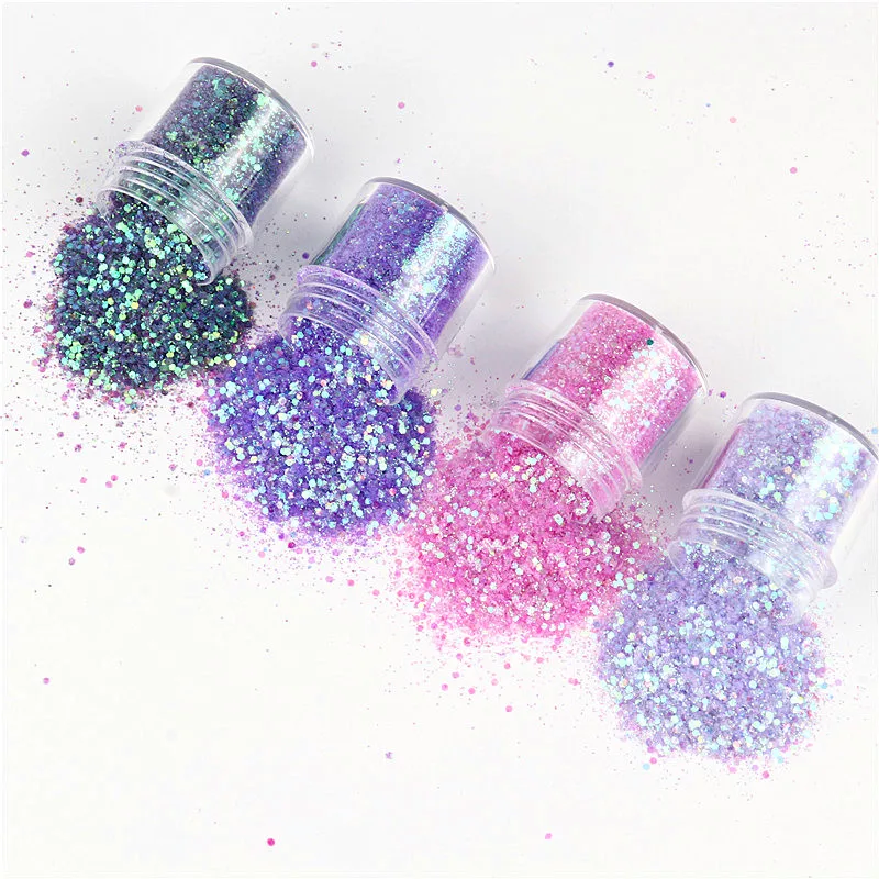 Пурпурно розовая серия для макияжа блески 1 баночка UntraFine Nail Glitter Power шестигранная
