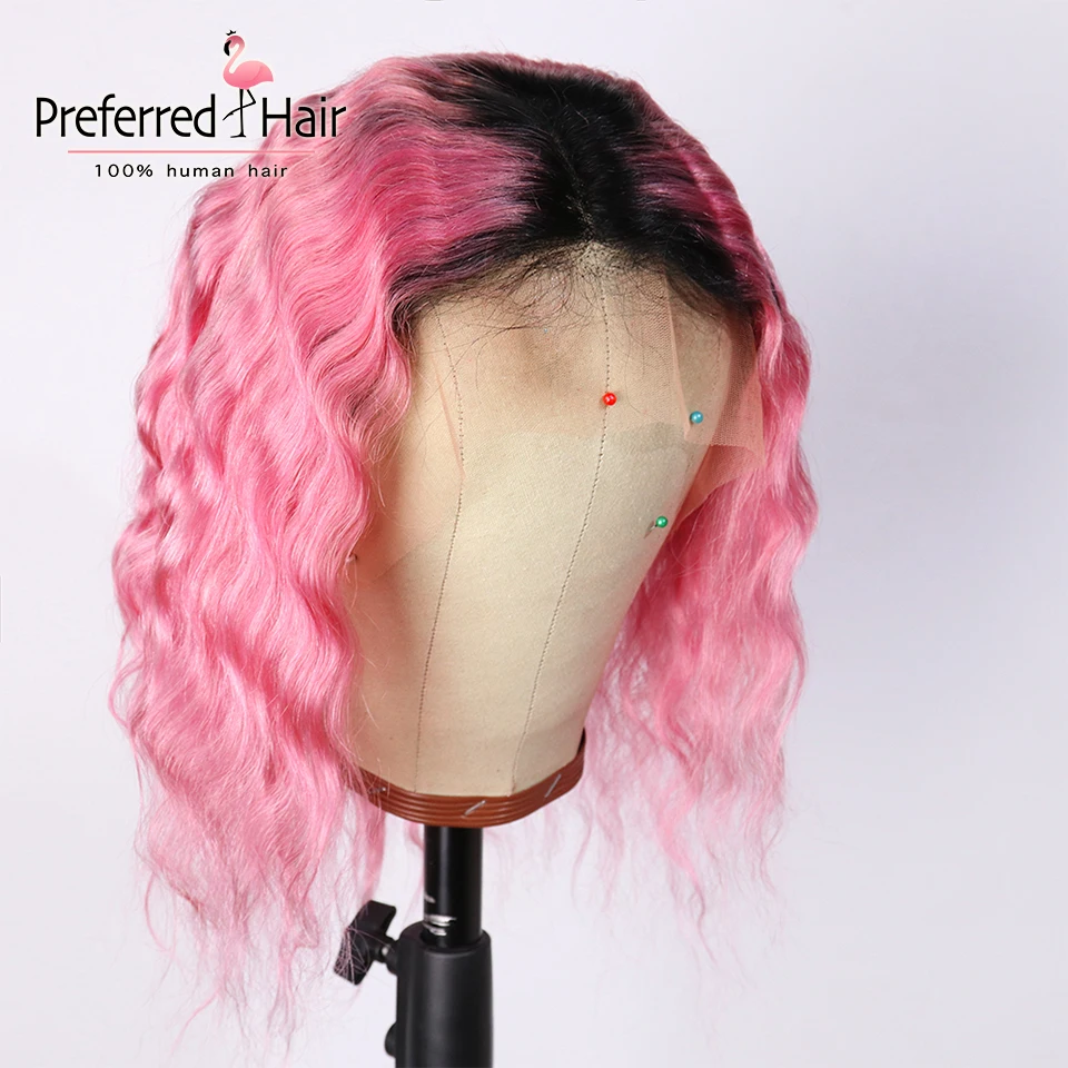 Предпочтительный глубокая волна парик 1b корни желтый Омбре фронта шнурка