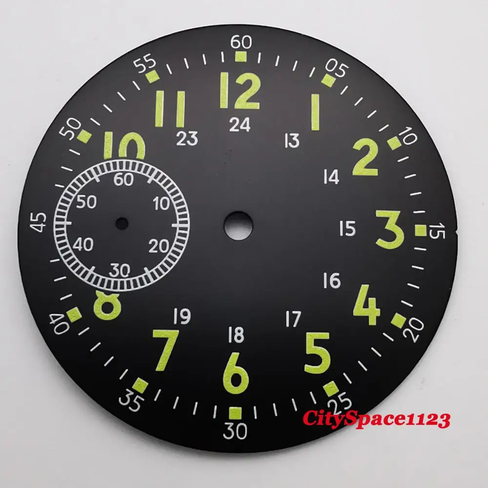 38 9 мм стерильный черный циферблат часовых частей подходит для ETA 6497 ST3600 часы с