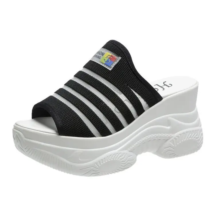 

Sandals Women Summer Slope Heel Muffin Bottom High-heeled Slippers Fly Woven Breathable Fish Mouth Sports Sandals Women Shoes