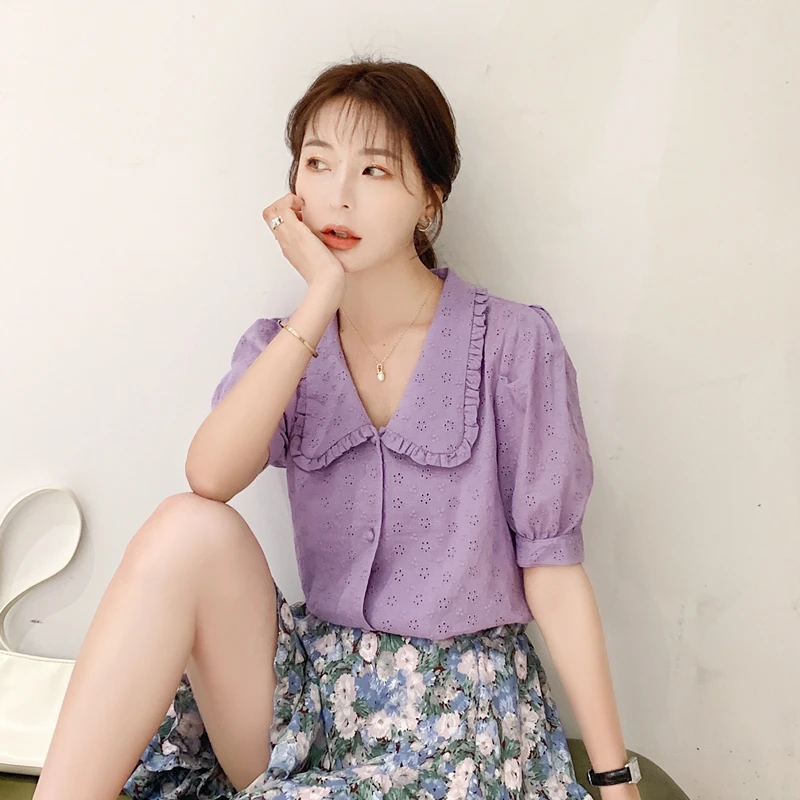 Рубашка женская с вышивкой из хлопка винтажная белая блузка в стиле оверсайз топ