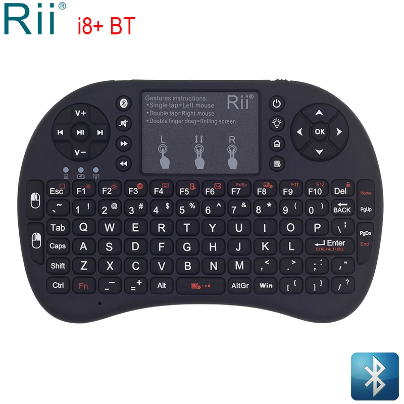 Rii i8+ мини-клавиатура с подсветкой Bluetooth Air mouse с сенсорной панелью для мини-ПК Android TV Box Ноутбук проекторы беспроводная мышь