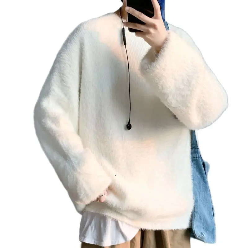 2021 Men's Coat Mohair Sweater New Round Neck Long Sleeve Solid Color Autumn Winter Streetwear Tidal Current The Price Of | Мужская