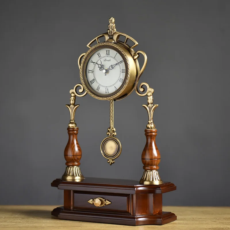 Скандинавские Роскошные Настольные часы маятник старинный деревянный стол