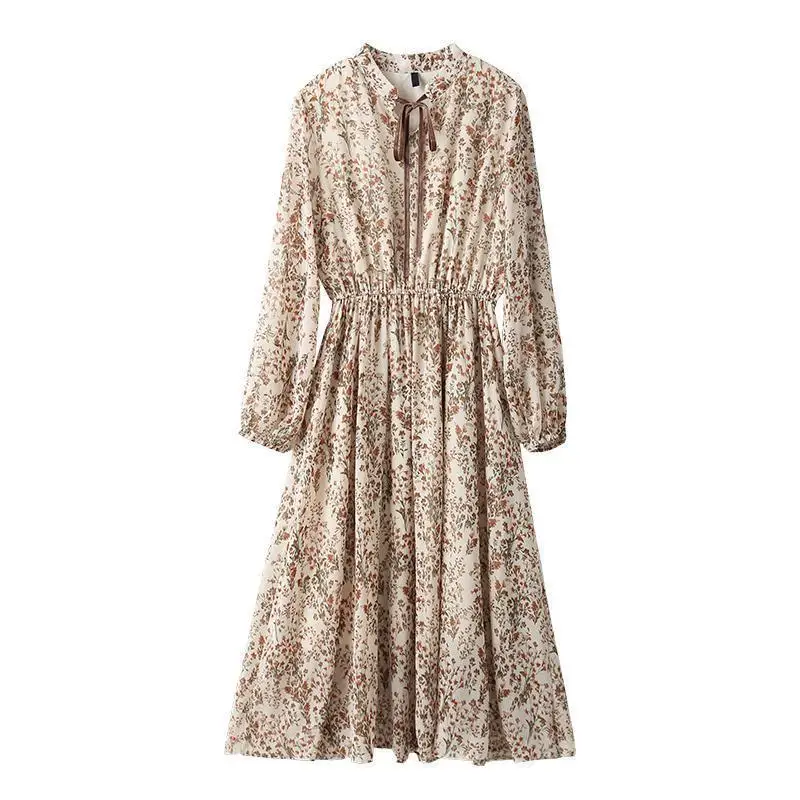 

Women Dresses Autumn Winter Ankle Dress Long Sleeve Chiffon Floral Dress Vestido De Mujer