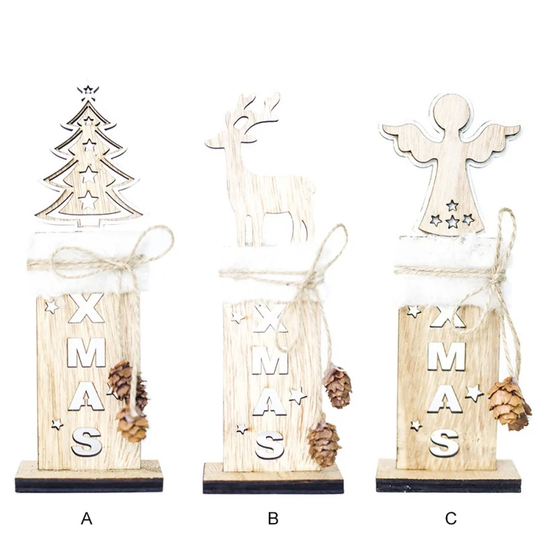 Creative pine cone wooden hollow Christmas letter decorative card Wooden Desktop Tree Angel Elk Shape dropship | Дом и сад