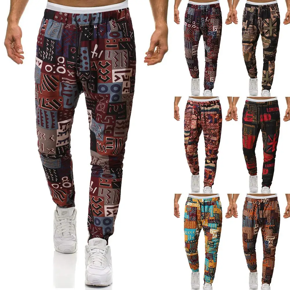 

Camouflage Printed Joggers Pants Retro Style Men Lace Up Elastic Waist Trousers