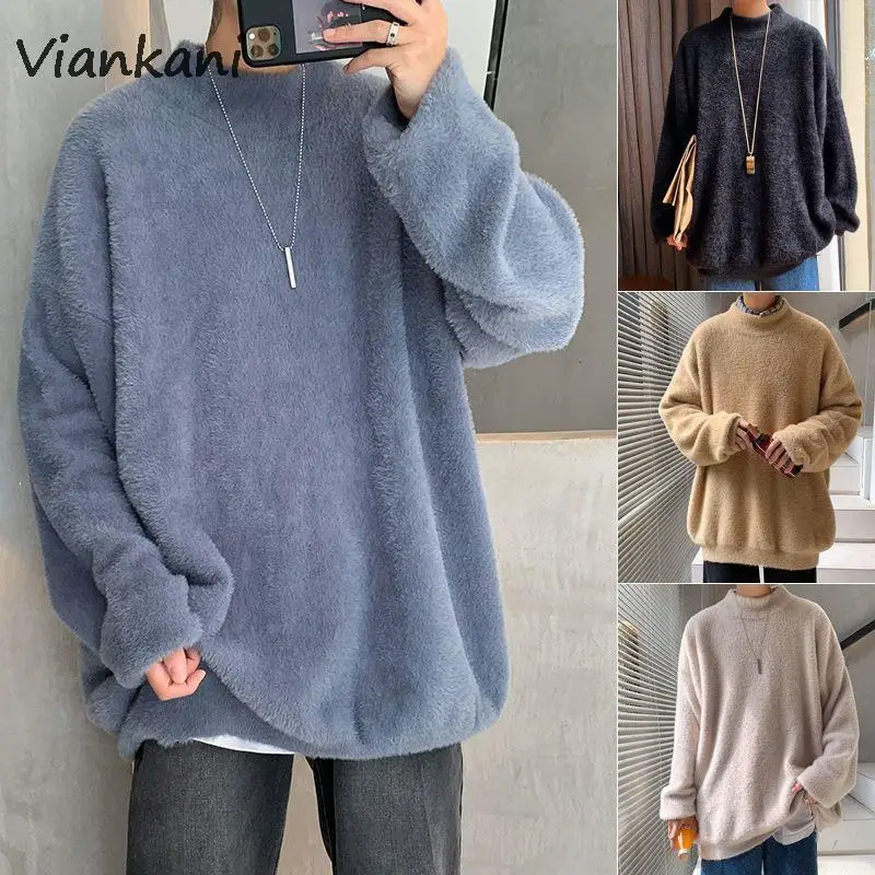 

jacket Men Autumn winter thickening loose solid hoodless sweatshirt Student casual Long Sleeve handsome warm lamb velvet coats