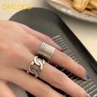 QMCOCO серебряного цвета широкие кольца ретро INS модные креативные широкие открытые регулируемые модные ювелирные изделия