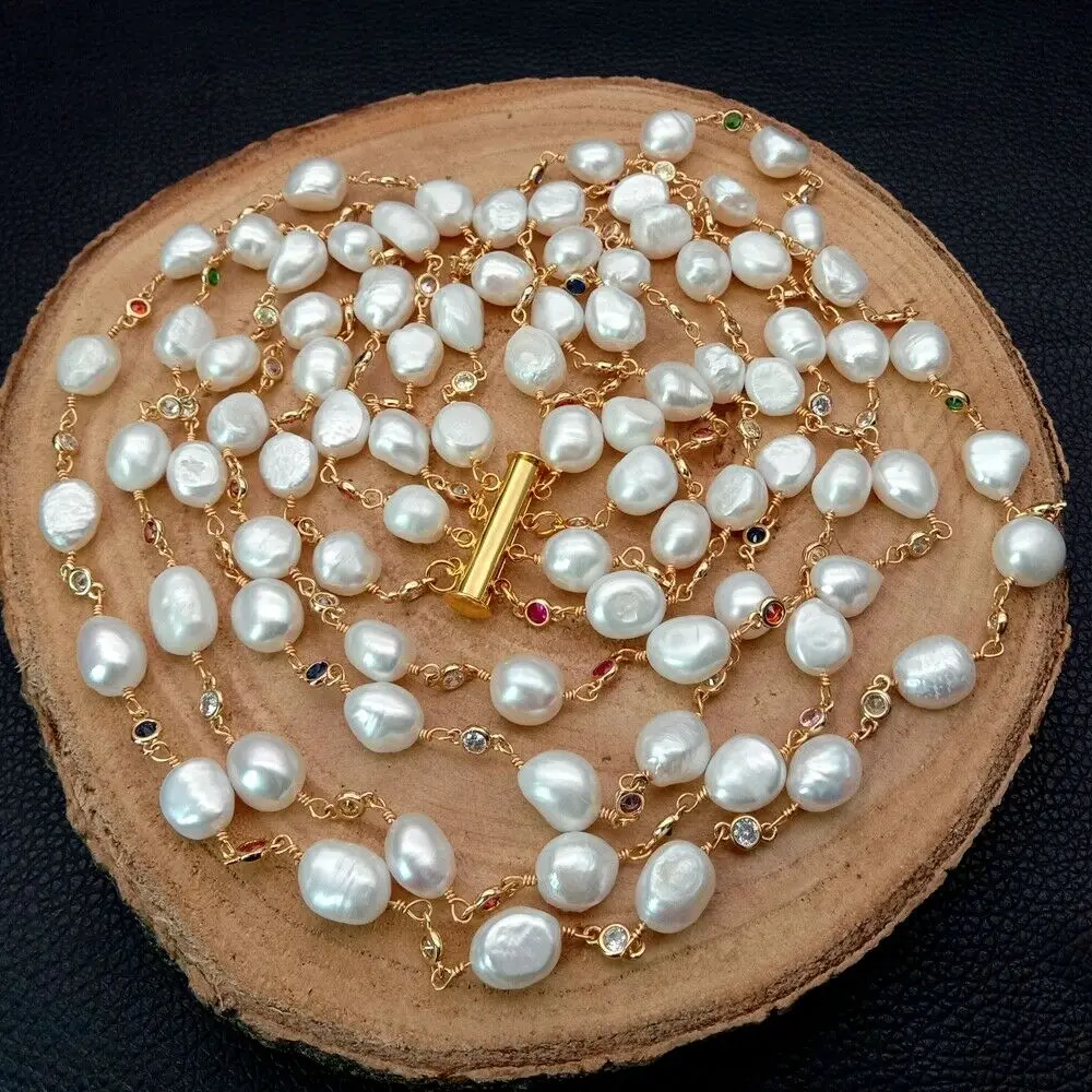18 &quot4 нити пресноводный белый жемчуг в стиле барокко многоцветный Цирконий