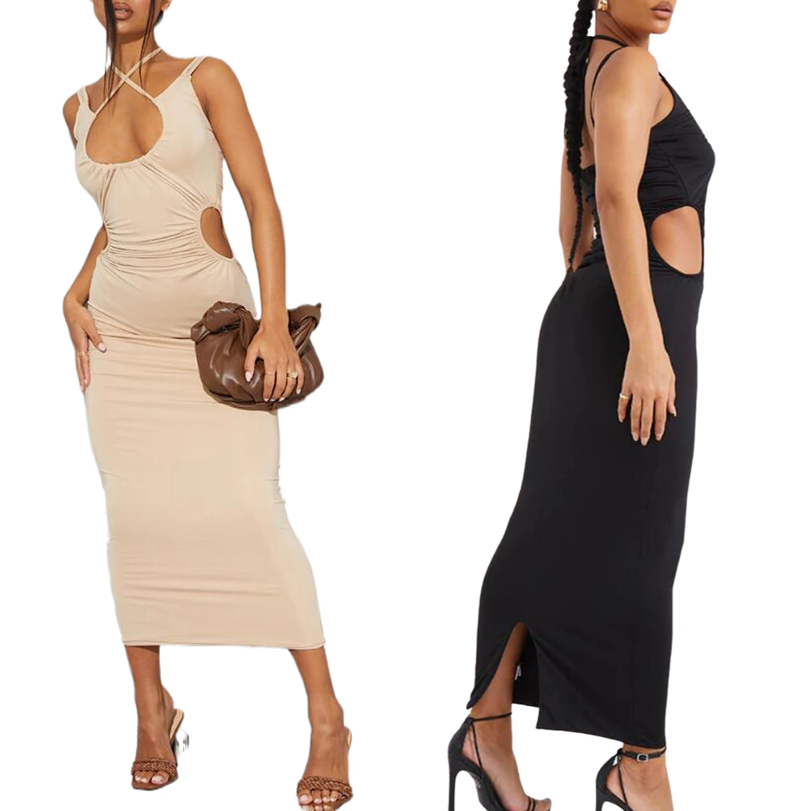 

Женское однотонное платье на шнуровке, облегающий ажурный длинный сарафан без рукавов с высокой талией