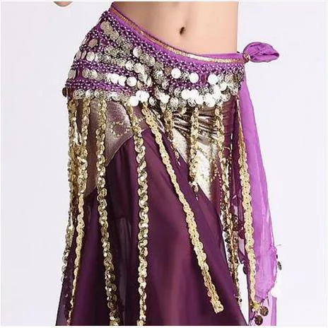 Костюмы для танца живота старший шифон кисточкой золотые монеты пояса женщин