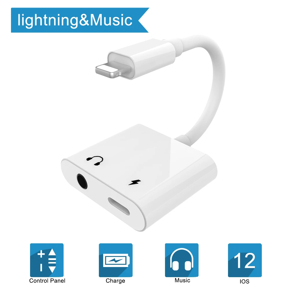 Аудио адаптер зарядки 2 в 1 для Lightning до 3 5 мм наушников Aux Jack конвертер iPhone X/Xs/8/8 P/7/7 P