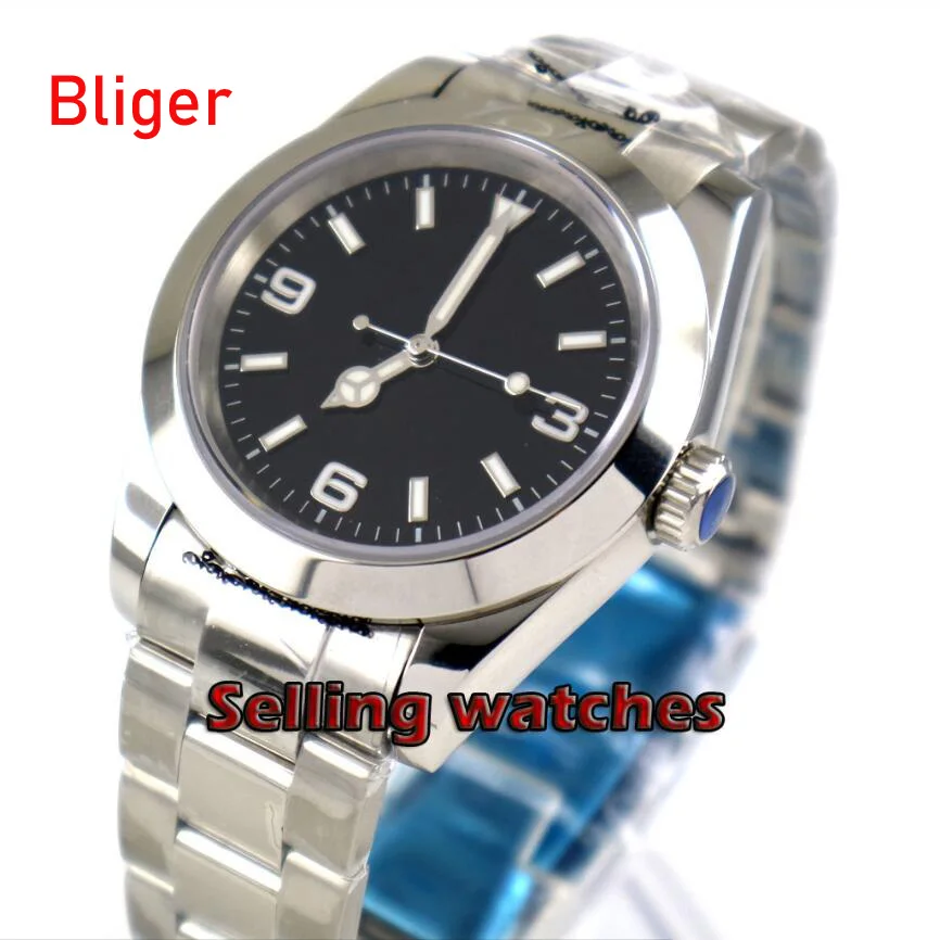 

40mm bliger sterile black dial luminous solid case sapphire glass automatic mens watch