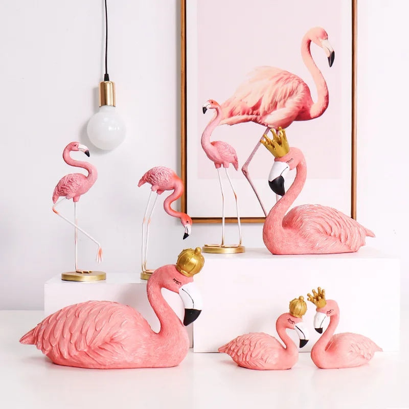 

Modern Pink Flamingo Figurines Decor Home Living Room Desktop Decoration Accessories Lovers Wedding Valentine's Birthday Gifts