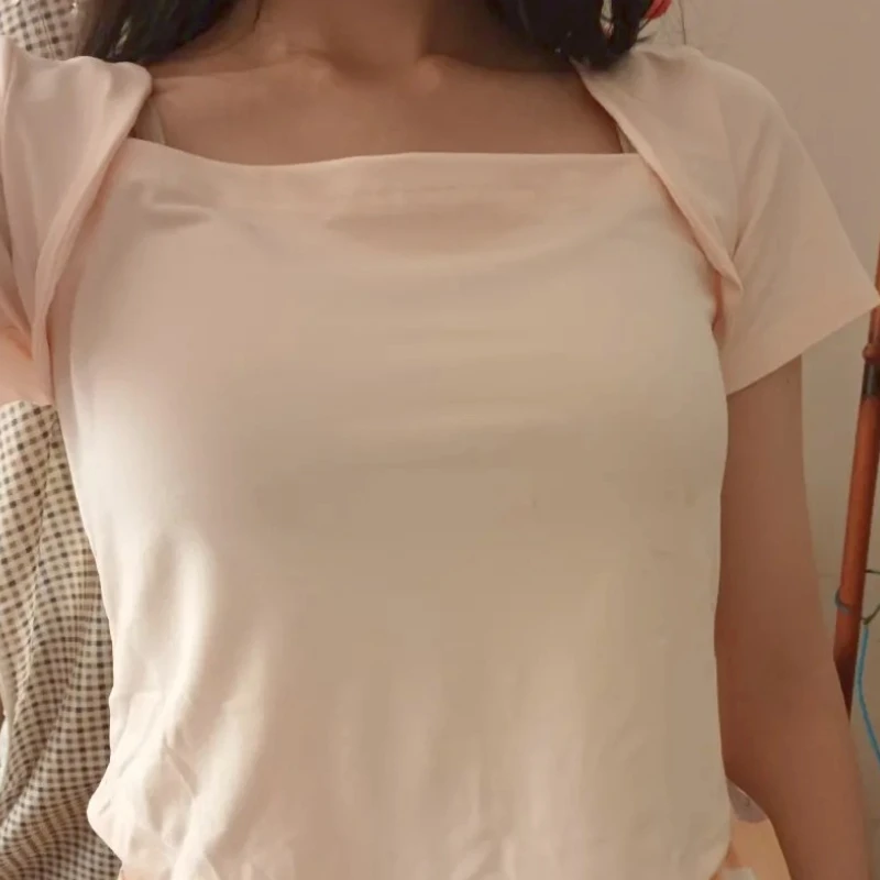 

T-shirts Women Solid Trendy Square Collar Simple 3 Colors Students Patchwork All-match Casual Basic Female Korean Style Crop Tee