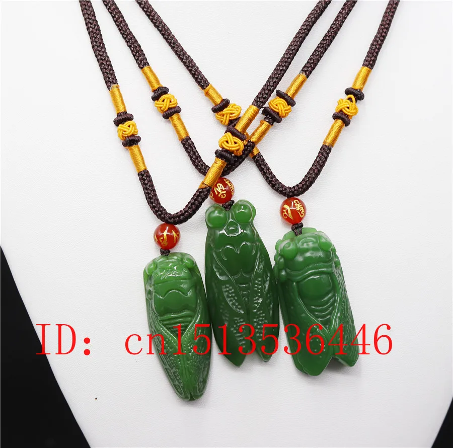 Ожерелье Цикада из натурального зеленого нефрита кулон ювелирные изделия ручная