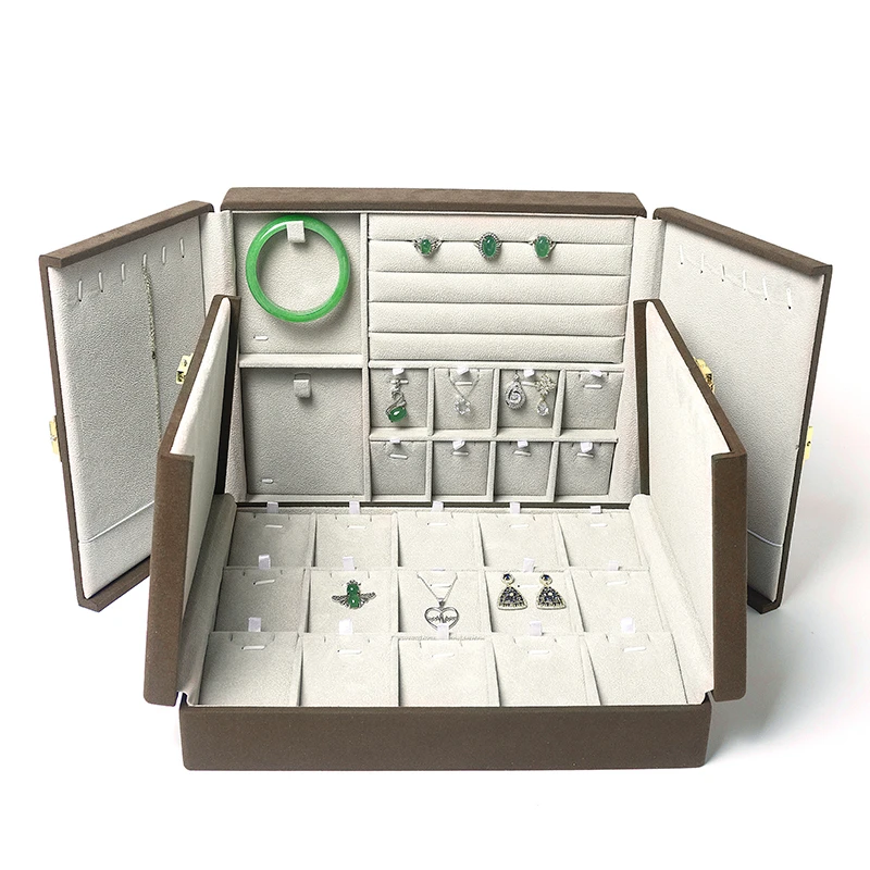 Popular old style Jewelry Display Casket Brown Pendant set box wedding for Tasteful lady ring necklace bracelet box