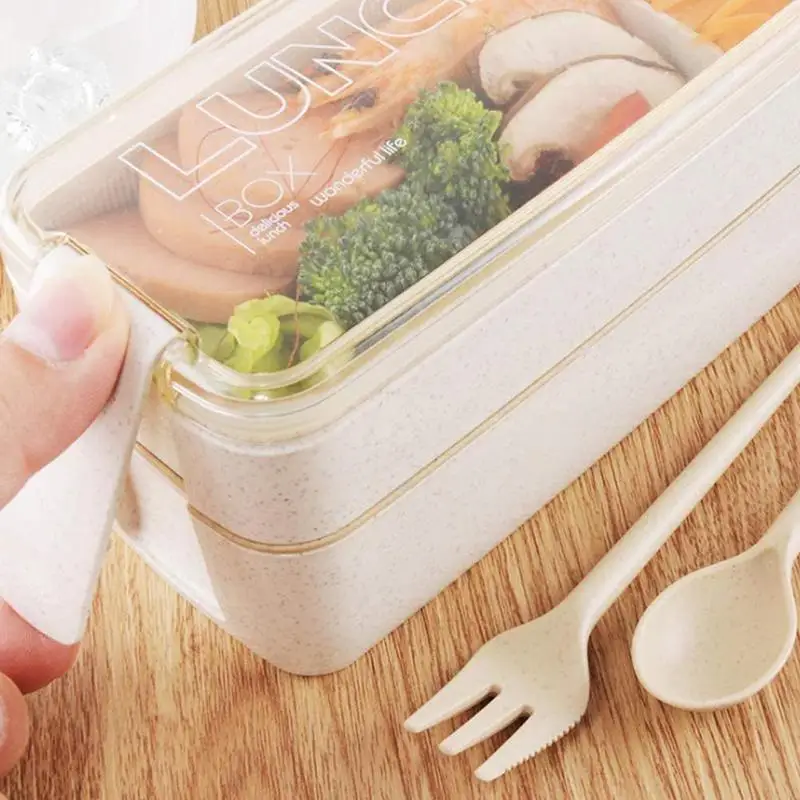 

Portable Healthy Material Lunch Box 3 Layer Wheat Straw Bento Food Boxes Container Foodbox Storage Microwave Dinnerware V2I4