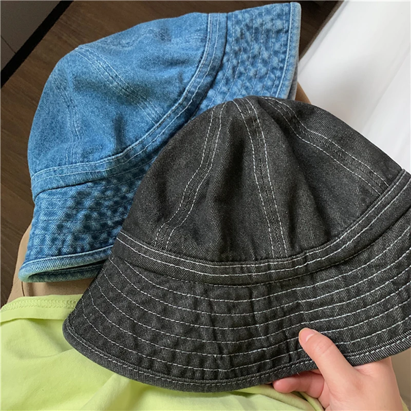 

Luna&Dolphin Women Japan High Quality Cowboy Hat Designer Denim Small Eaves Sunshade Vintage Black Blue Fisherman Basin Cap