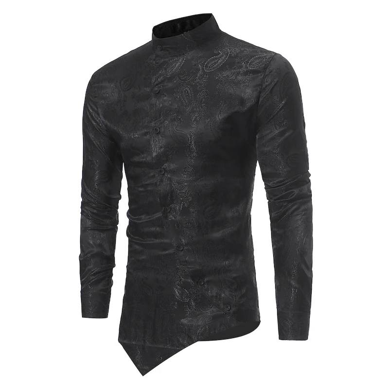 

2020 Eurocode Men's Casual Stand Collar Work Shirt Jacquard Long Sleeve Shirt