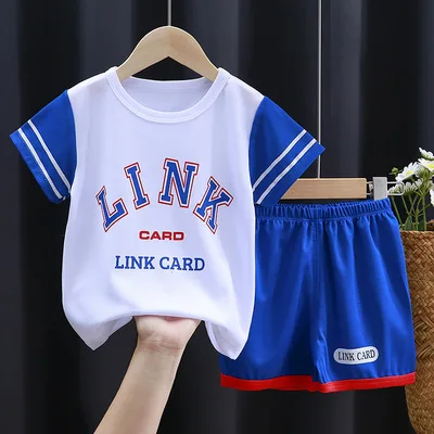 

Boys Sports Basketball Clothes Suit Summer New Children's Fashion Leisure Letters Sleeveless Baby Vest + T-shirt 2pcs Sets Kids
