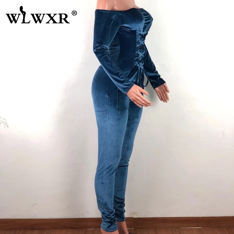 WLWXR бархатный красный бандаж сексуальный комбинезон женский с открытыми плечами