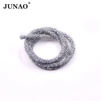 junao 1 meter glitter clear silver rhinestone cord chain crystal ribbon trimming for diy clothes bracelet crafts