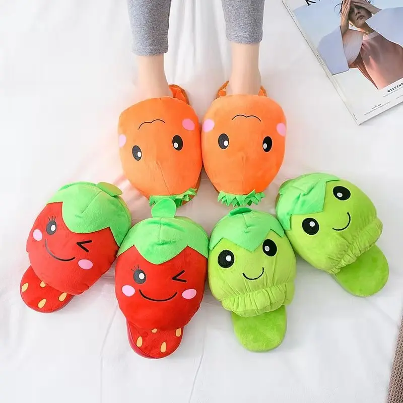 

Зимние хлопковые тапочки с принтом фруктов, милая теплая Нескользящая домашняя обувь для пар, женские осенние сандалии, плюшевые шлепанцы