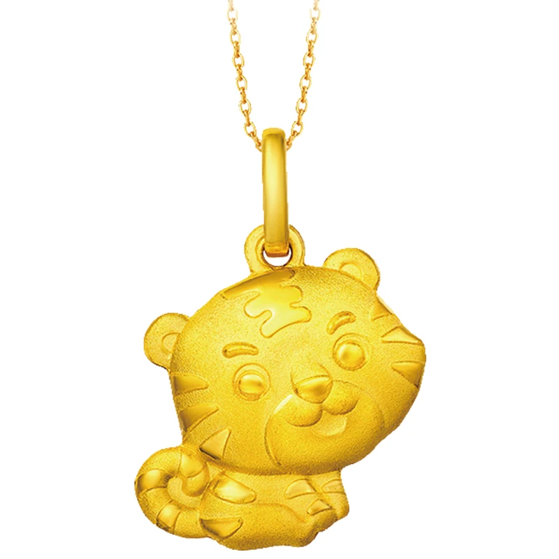 

Подвеска из желтого золота 24 карат, золото 999 пробы, ожерелье с китайским зодиаком тигром, кулон, подарок для ребенка