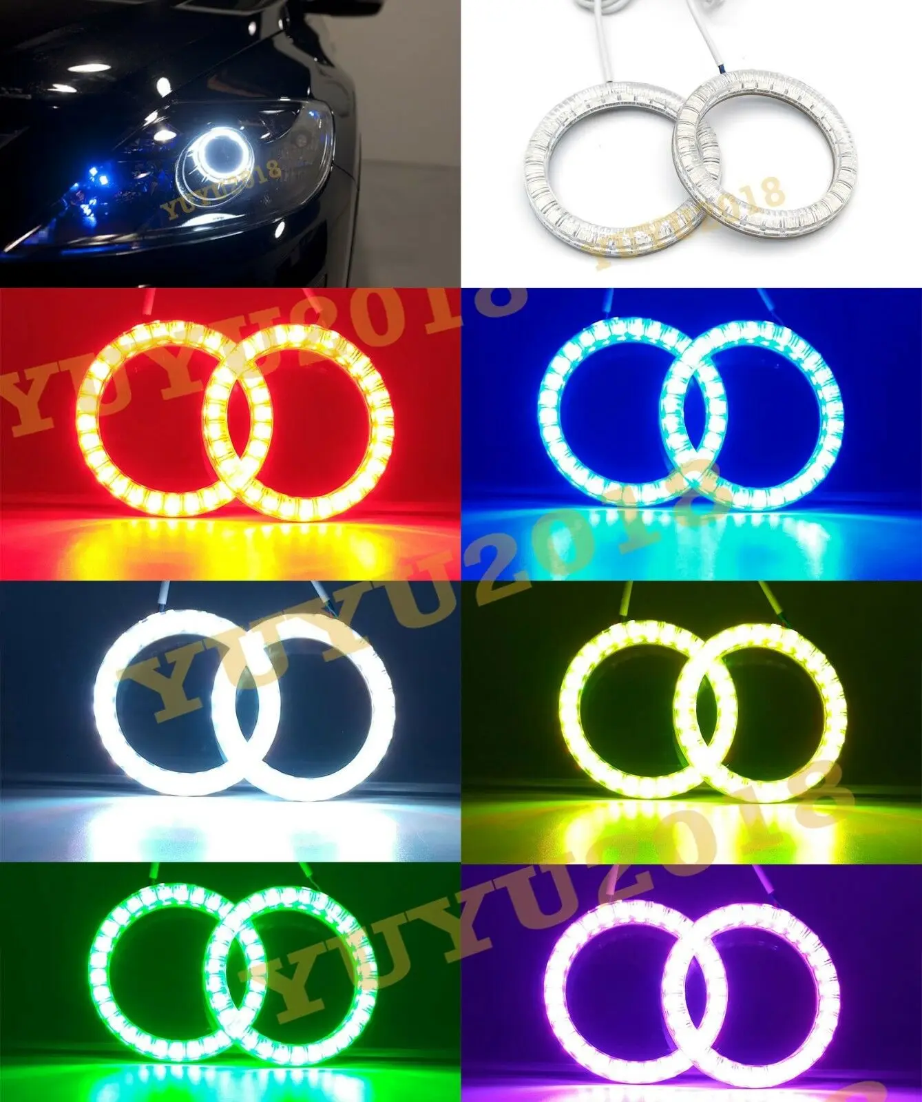 Фото Цветная (RGB) светодиодный гало кольца комплект для Mazda cx 9 2007 2012 фар - купить