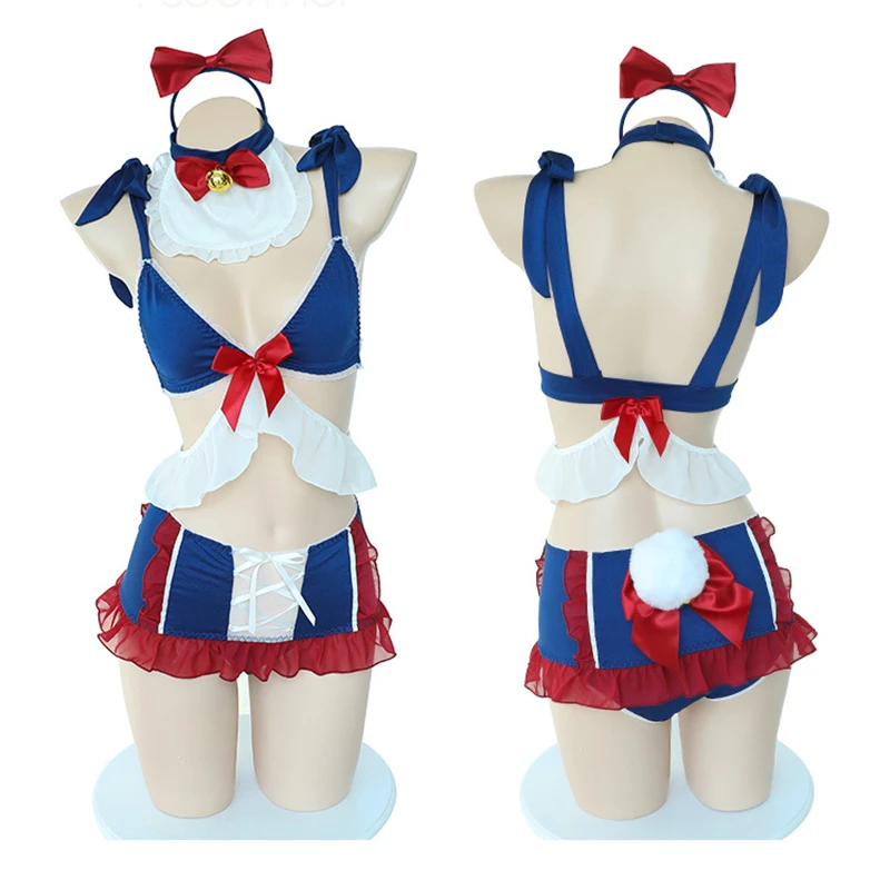 

2020 Girl Women Sexy Pajamas Lingerie Set Cosplay Bandage Skirt Princess Porno Temptation Lace Bow Set Stripper Outfit Patchwork