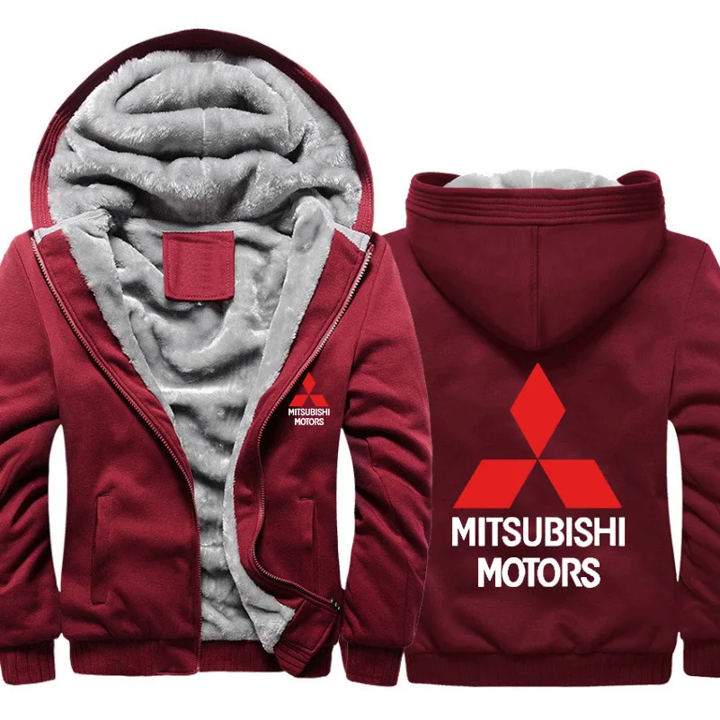 

Jacket Men Mitsubishi Car Logo Print Jacket Men Hoodies Winter Thicken Warm Fleece cotton Zipper Camouflage Raglan Mens Coat