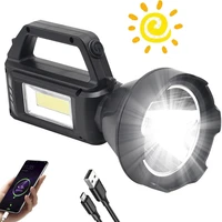 usbsolar charging flashlight built in battery 500m long range portable spotlight outdoor searchlight power bank camping light