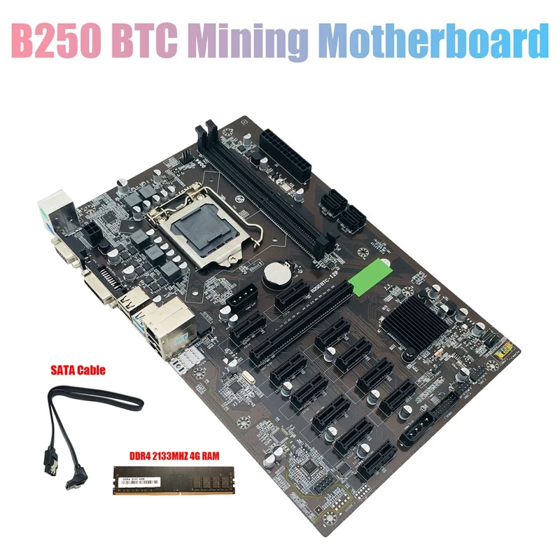 

Семейная материнская плата для майнинга BTC с DDR4 2133 МГц 4G RAM + SATA кабелем 12xpcie на USB3.0 слот для карты LGA1151 для майнинга BTC
