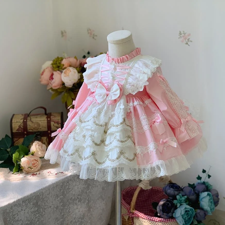

Miayii Baby Clothing Spanish Vintage Lolita Ball Gown Lace Bow Stitching Birthday Party Easter Eid Princess Dress For Girls A83