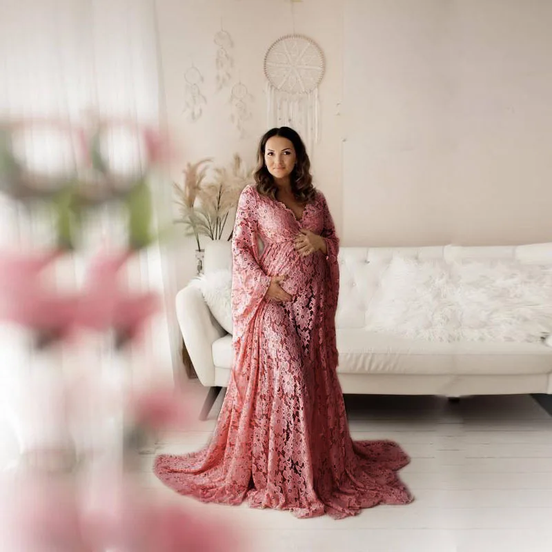 

New Fashion Maternity Dresses For Photo Shoot Trailing Dresses For New Year2021 V-neck Sexy Clothes For Pregnant Women Dress