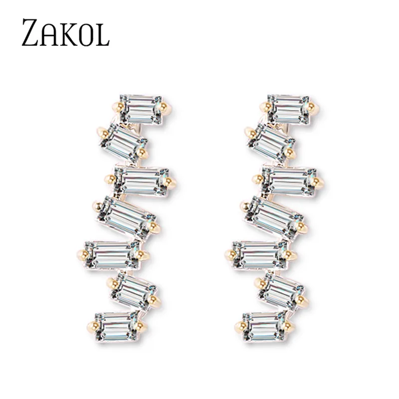 ZAKOL новые трендовые квадратные циркониевые висячие серьги с молнией ЭКГ для